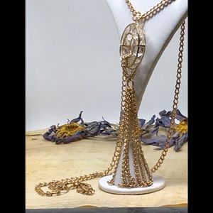 Long golden crystal necklace. Vintage style